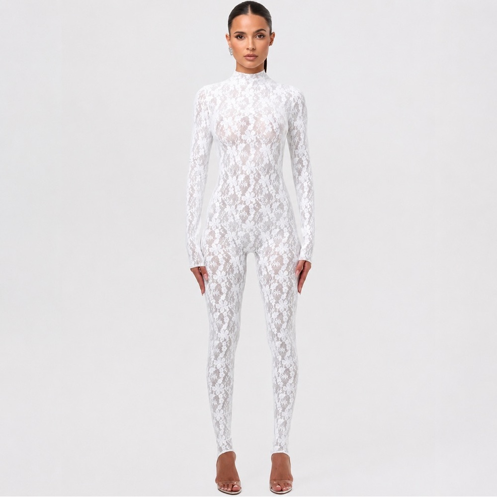 Naked Wardrobe Stretch Lace Stirrup Jumpsuit